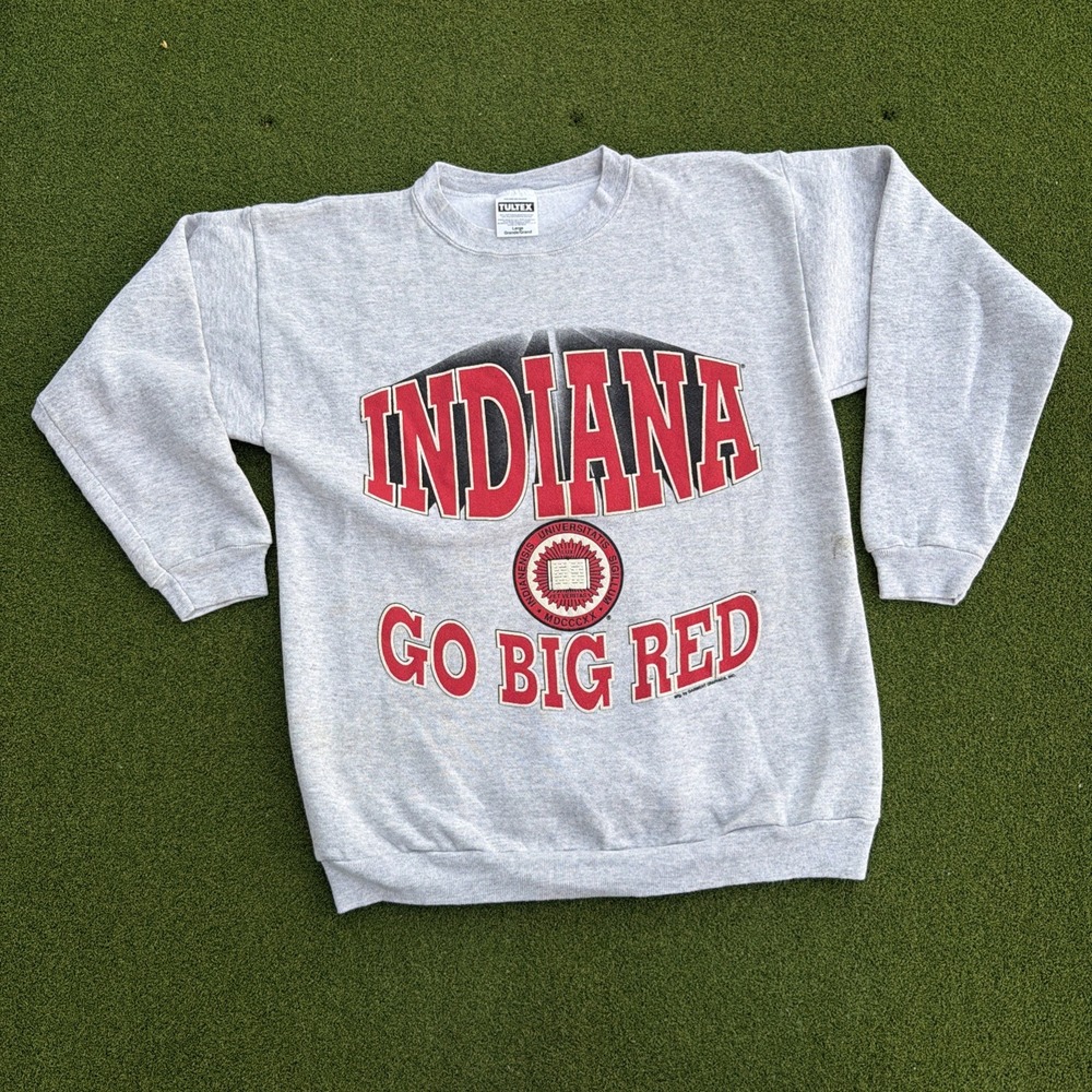 Vintage Indiana Hoosiers Basketball Crewneck LARGE 90s Tultex Go Big Red